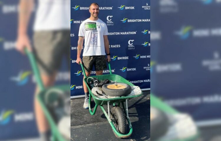 Farnborough veteran completes Brighton Marathon with 50kg wheelbarrow to raise funds for mental health charity