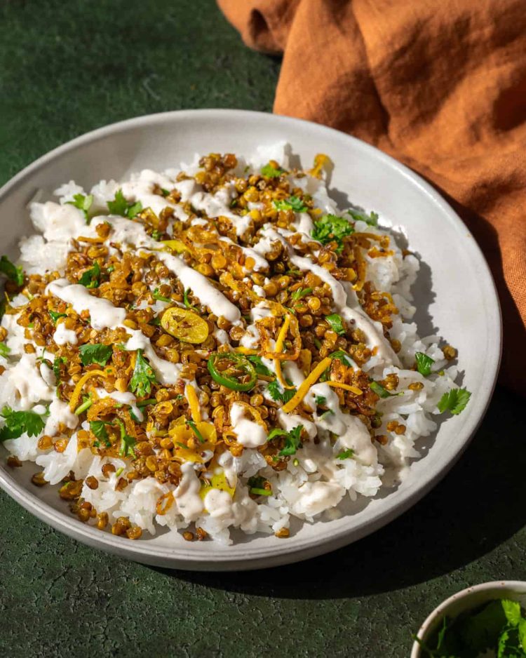 crispy-indian-ish-lentils-with-rice-&-yogurt
